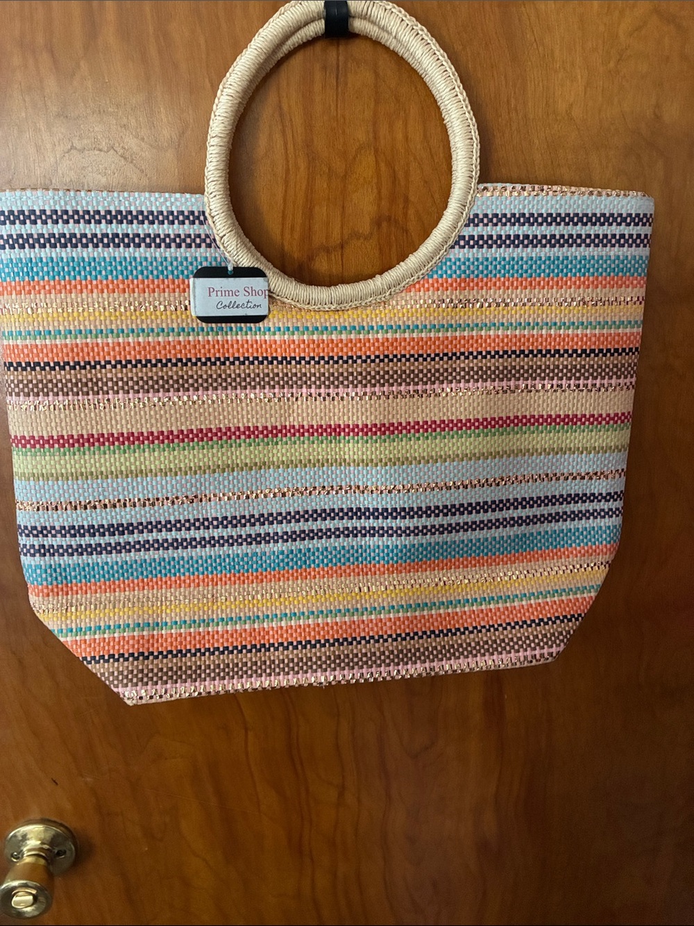 Multicolor Striped Tote Bag with Round Handles